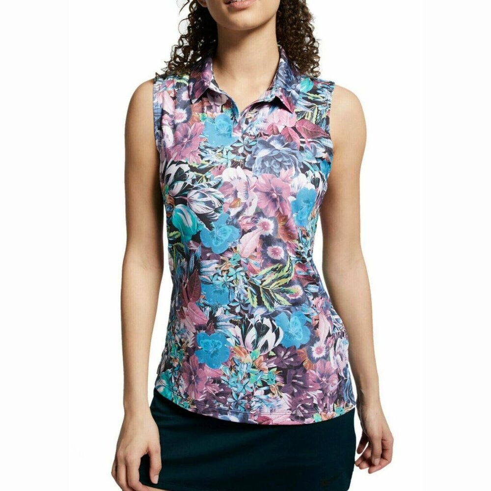 Nike Dri-Fit Floral Golf Shirt Summer 2019 Collection S Blue Pink